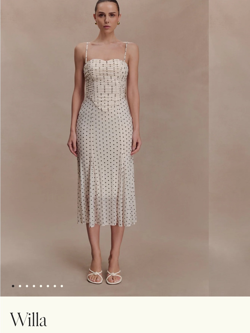 Meshki Cream Polka Dot Midi Dress